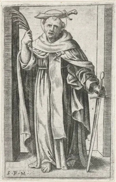 Heilige Petrus Martyr met mes in schedel