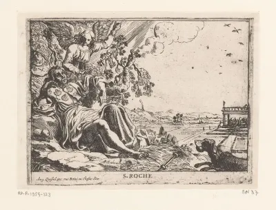 Heilige Rochus van Montpellier in een landschap met hond