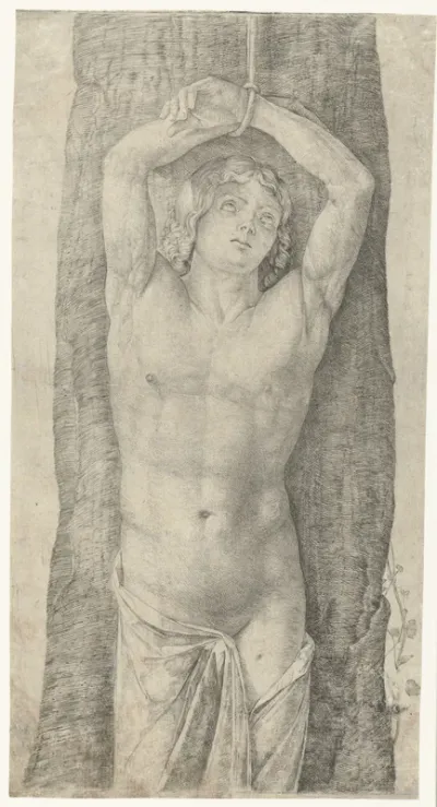 Heilige Sebastiaan vastgebonden aan boom