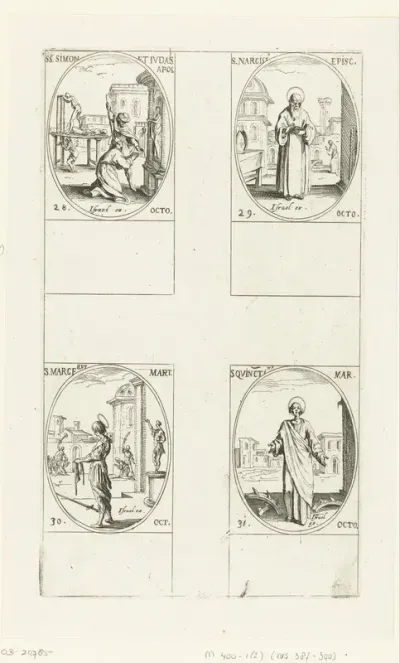 Heilige Simon de Zeloot en Heilige Judas Taddeüs, Heilige Narcissus van Gerona, Heilige Marcellus van Tanger, Heilige Quintinus van Saint-Quentin (28-31 oktober)