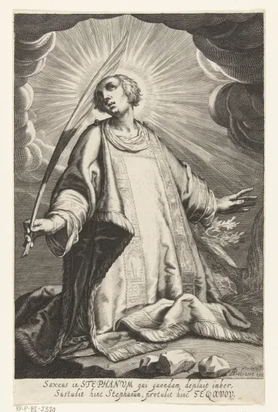 Heilige Stefanus met palmtak en stenen