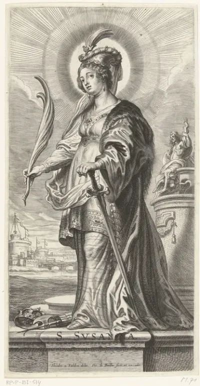 Heilige Susanna van Rome met zwaard en kroon