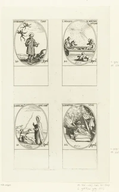 Heilige Theodorus Trichinas, Heilige Agnes van Montepulciano, Heilige Anselmus van Canterbury, Heilige Opportuna van Montreuil (20-22 april)