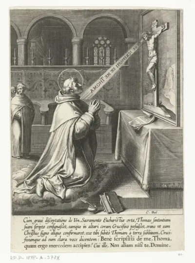 Heilige Thomas van Aquino in gesprek met een crucifix