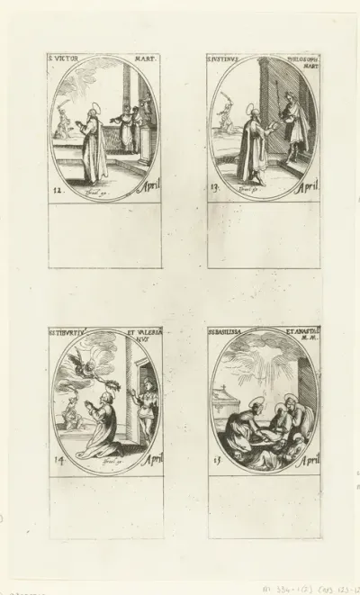 Heilige Victor van Braga, Heilige Justinus de Filosoof, Heilige Tiburtius en Heilige Valerianus van Rome, Heilige Basilissa en Heilige Anastasia van Rome (12-15 april)