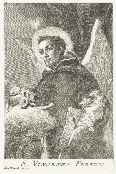 Heilige Vincentius Ferrer (Ferrier) met vleugels en schedel