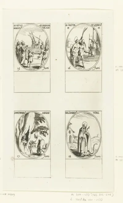 Heilige Vitus, Heilige Crescentia en Heilige Modestus van Lucania, Heilige Julitta en Heilige Quiricus van Tarsus, Heilige Wulmar van Boulogne, Heilige Elisabeth van Schönau (15-18 juni)