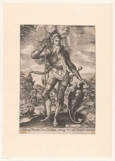 Heilige Willem van Aquitanië als ridder in een landschap