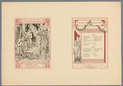 Helena wordt gepresenteerd aan Paris en een cartouche met figuur bij een gordijn