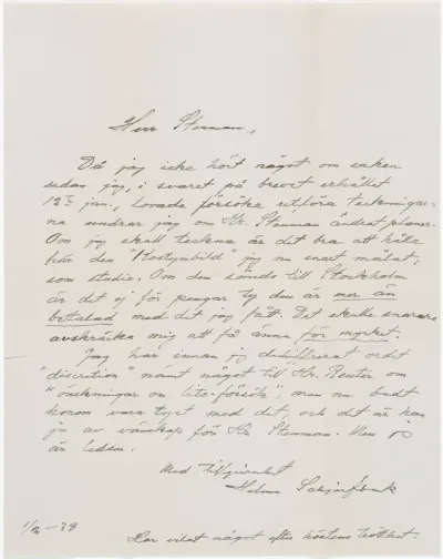 Helene Schjerfbeck's letter to Gösta Stenman 01.02.1938