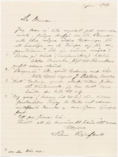 Helene Schjerfbeck's letter to Gösta Stenman 01.06.1937