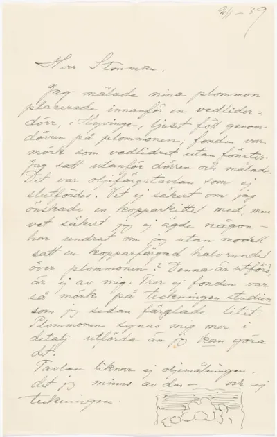 Helene Schjerfbeck's letter to Gösta Stenman 02.01.1939