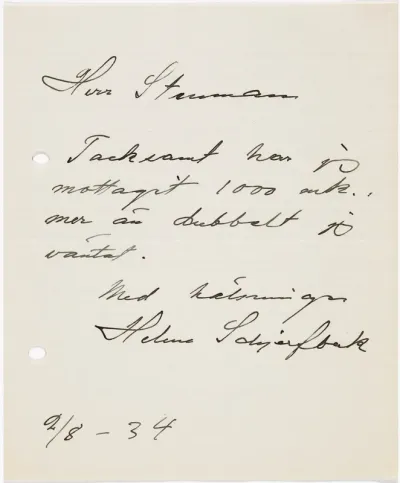 Helene Schjerfbeck's letter to Gösta Stenman 02.08.1934