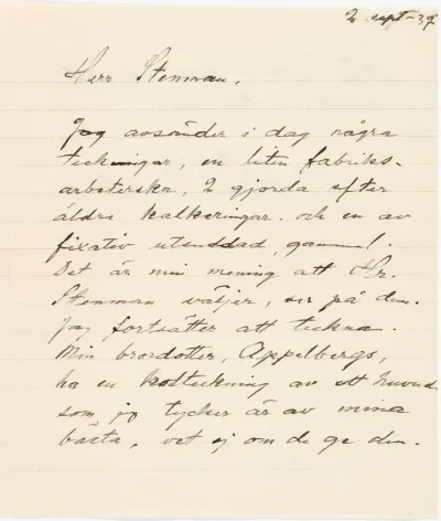 Helene Schjerfbeck's letter to Gösta Stenman 02.09.1937