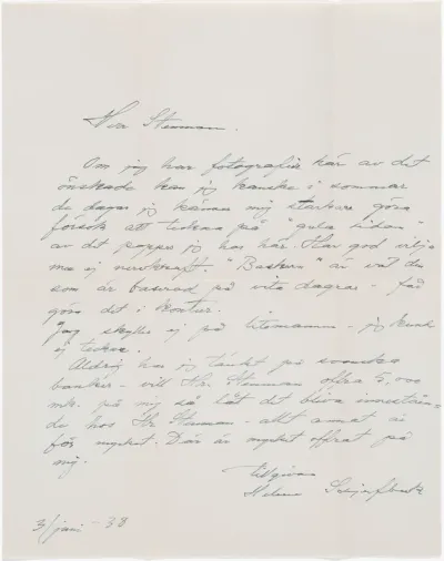Helene Schjerfbeck's letter to Gösta Stenman 03.06.1938