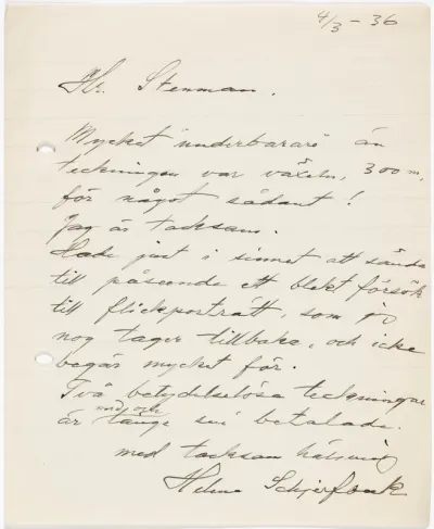 Helene Schjerfbeck's letter to Gösta Stenman 04.03.1936