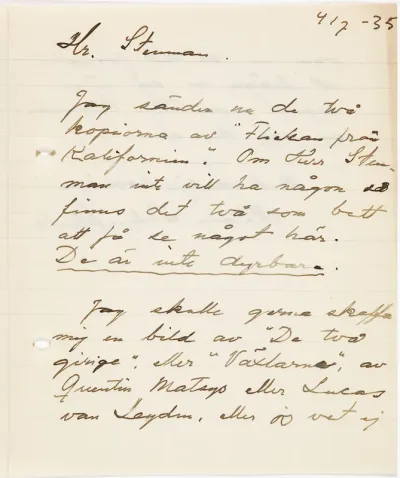 Helene Schjerfbeck's letter to Gösta Stenman 04.07.1935