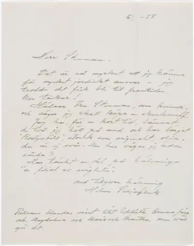 Helene Schjerfbeck's letter to Gösta Stenman 05.01.1938