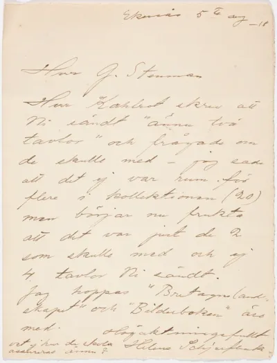 Helene Schjerfbeck's letter to Gösta Stenman 05.08.1918
