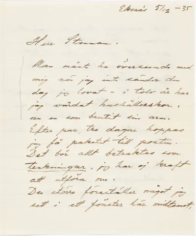 Helene Schjerfbeck's letter to Gösta Stenman 05.12.1935