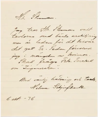 Helene Schjerfbeck's letter to Gösta Stenman 06.10.1936