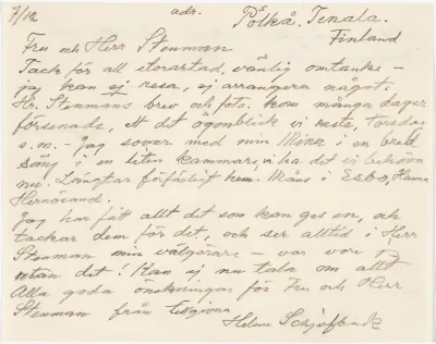 Helene Schjerfbeck's letter to Gösta Stenman 07.12.1939