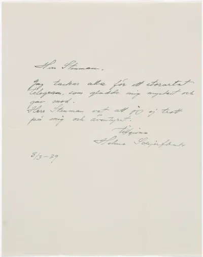 Helene Schjerfbeck's letter to Gösta Stenman 08.03.1939