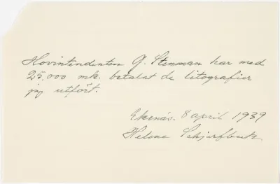 Helene Schjerfbeck's letter to Gösta Stenman 08.04.1939