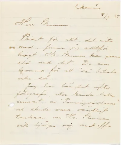 Helene Schjerfbeck's letter to Gösta Stenman 08.07.1935