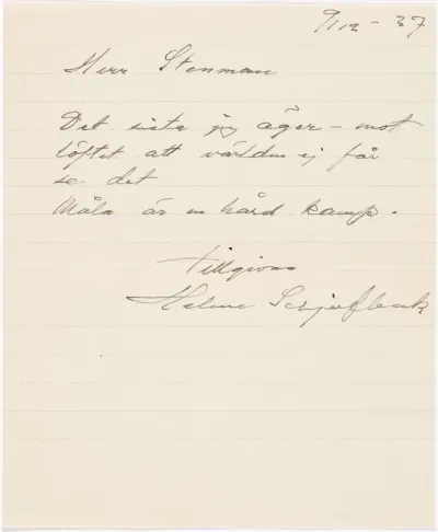 Helene Schjerfbeck's letter to Gösta Stenman 09.12.1937