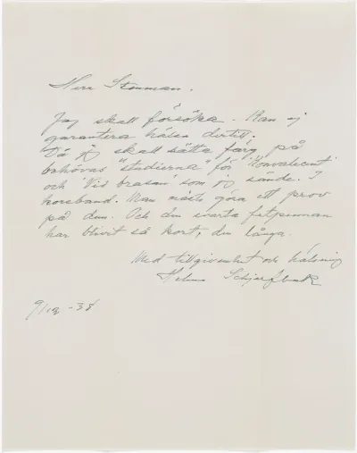 Helene Schjerfbeck's letter to Gösta Stenman 09.12.1938
