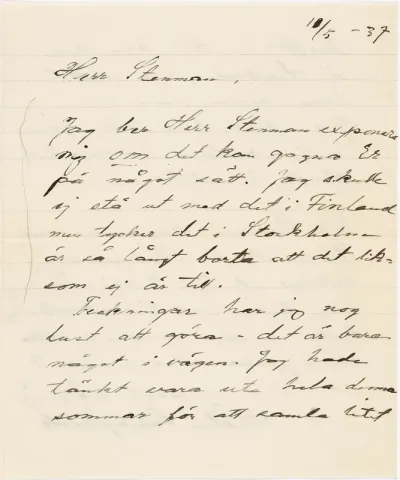 Helene Schjerfbeck's letter to Gösta Stenman 10.05.1937
