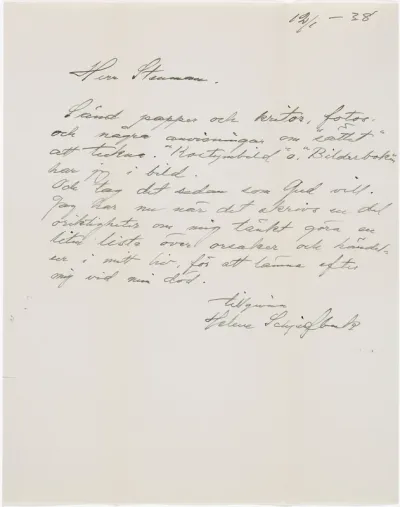 Helene Schjerfbeck's letter to Gösta Stenman 12.01.1938