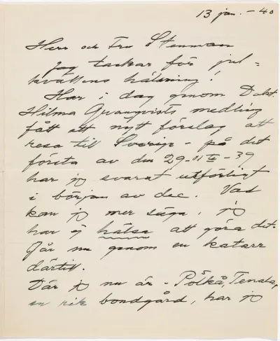 Helene Schjerfbeck's letter to Gösta Stenman 13.01.1940