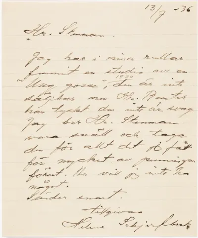 Helene Schjerfbeck's letter to Gösta Stenman 13.07.1936