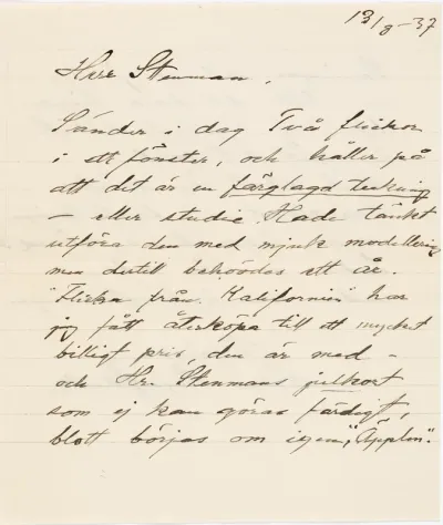 Helene Schjerfbeck's letter to Gösta Stenman 13.08.1937