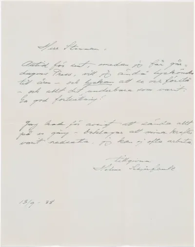 Helene Schjerfbeck's letter to Gösta Stenman 13.09.1938