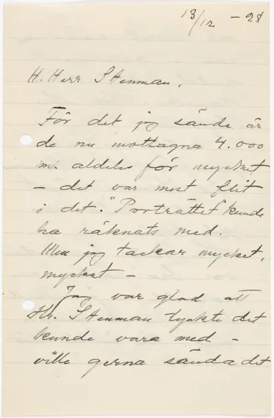 Helene Schjerfbeck's letter to Gösta Stenman 13.12.1928