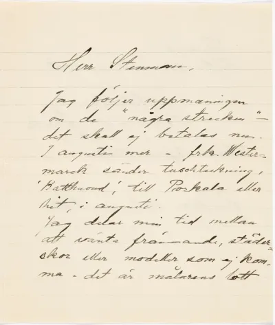 Helene Schjerfbeck's letter to Gösta Stenman 15.06.1937