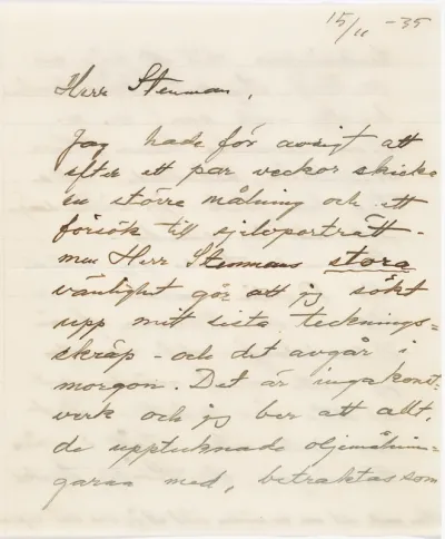 Helene Schjerfbeck's letter to Gösta Stenman 15.11.1935