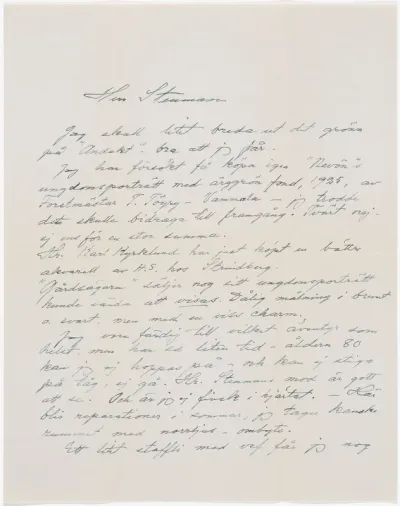 Helene Schjerfbeck's letter to Gösta Stenman 16.03.1939