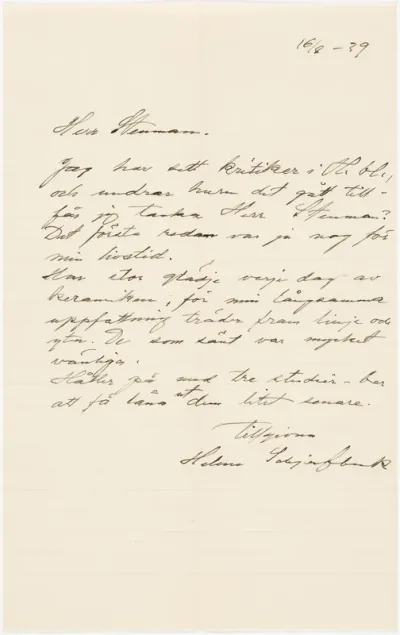 Helene Schjerfbeck's letter to Gösta Stenman 16.08.1939