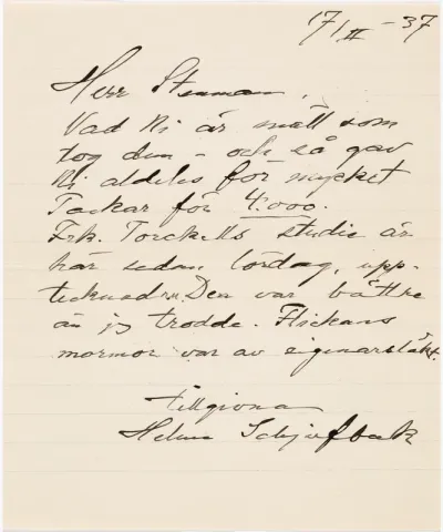 Helene Schjerfbeck's letter to Gösta Stenman 17.02.1937