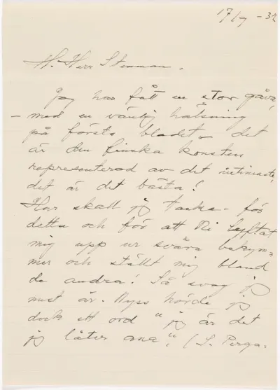 Helene Schjerfbeck's letter to Gösta Stenman 17.09.1932