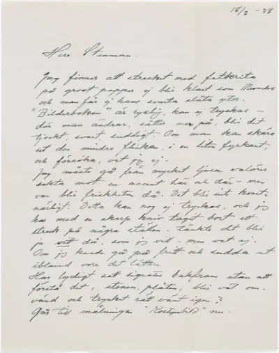 Helene Schjerfbeck's letter to Gösta Stenman 18.02.1938