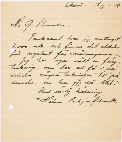 Helene Schjerfbeck's letter to Gösta Stenman 18.03.1934
