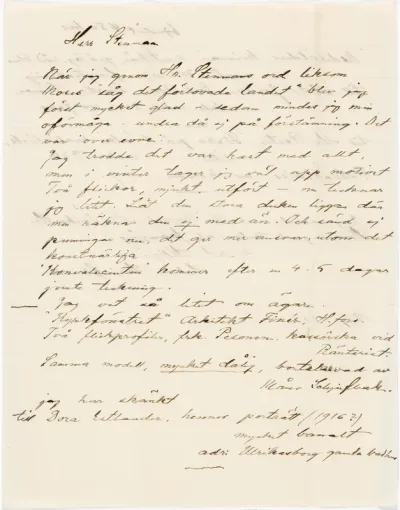 Helene Schjerfbeck's letter to Gösta Stenman 18.08.1937