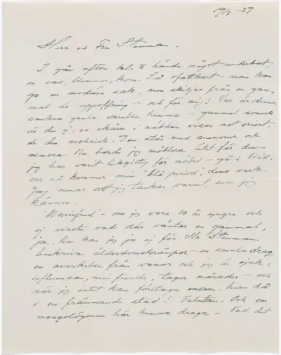 Helene Schjerfbeck's letter to Gösta Stenman 19.03.1939