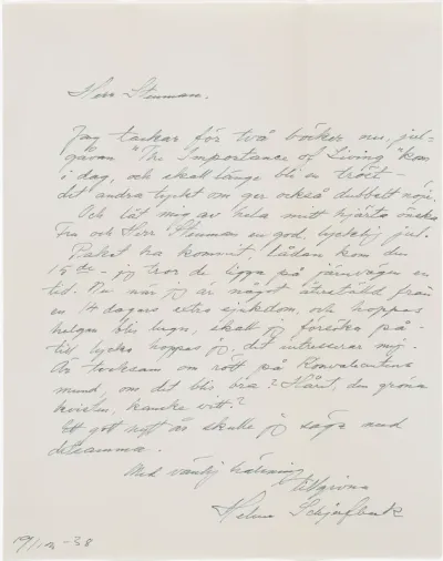 Helene Schjerfbeck's letter to Gösta Stenman 19.12.1938