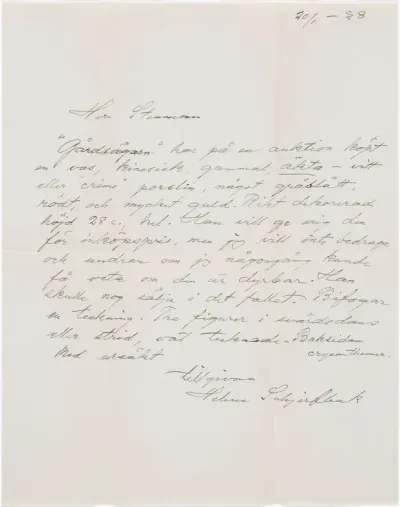 Helene Schjerfbeck's letter to Gösta Stenman 20.01.1938